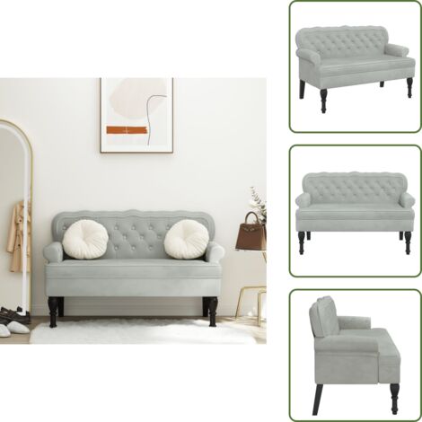 The Living Store Banco con respaldo de terciopelo gris claro 119,5x64,5x75 cm - Banco de oficina