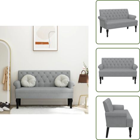 The Living Store Banco con respaldo tela gris claro 120x62x75,5 cm - Banco de madera