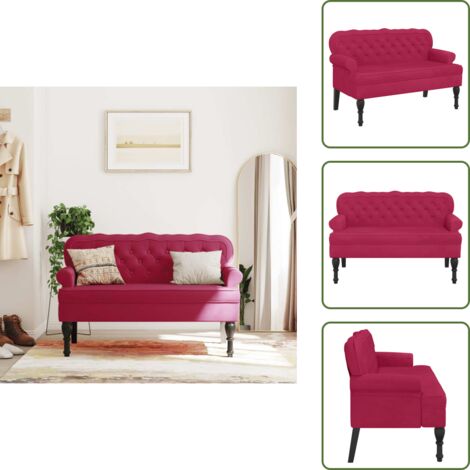 The Living Store Banco con respaldo terciopelo rojo tinto 119,5x64,5x75 cm - Banco de terciopelo