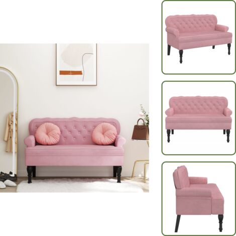 The Living Store Banco con respaldo terciopelo rosa 119,5x64,5x75 cm - Banco con respaldo