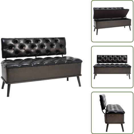 The Living Store Banco de almacenaje con respaldo cuero sintético negro 110 cm - Banco vintage
