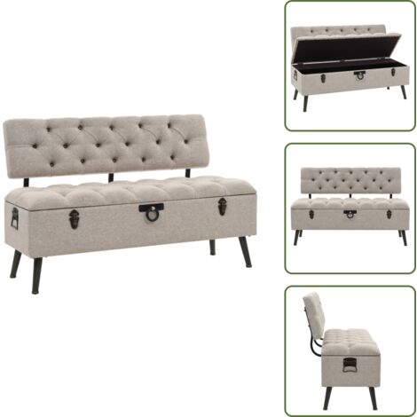 The Living Store Banco de almacenaje con respaldo tela color crema 110 cm - Banco vintage