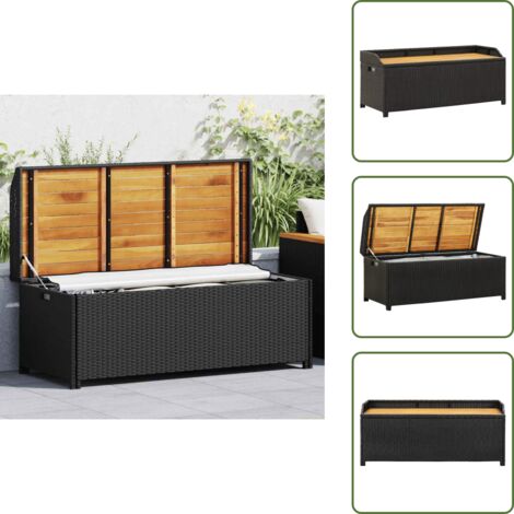 The Living Store Banco de almacenamiento de jardín ratán sintético negro 120 cm - Ratán sintético