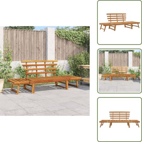The Living Store Banco de jardín 2 en 1 190 cm madera maciza acacia - Banco de jardín 2 en 1