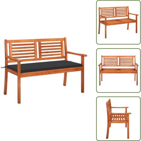 The Living Store Banco de jardín 2 plazas madera maciza eucalipto y cojín 120 cm - Banco de madera