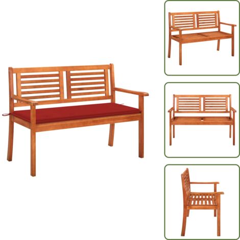 The Living Store Banco de jardín 2 plazas madera maciza eucalipto y cojín 120 cm - Banco de madera