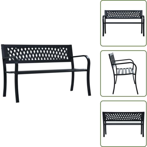 The Living Store Banco de jardín acero negro 125 cm - Banco de patio