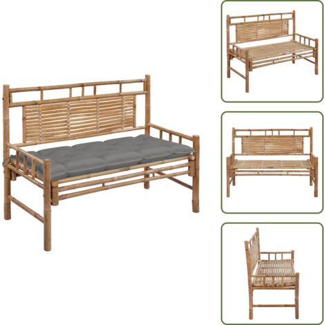 The Living Store Banco de jardín con cojín bambú 120 cm - Banco de bambú