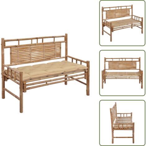 The Living Store Banco de jardín con cojín bambú 120 cm - Banco de bambú