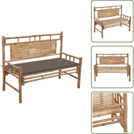 The Living Store Banco de jardín con cojín bambú 120 cm - Banco de bambú