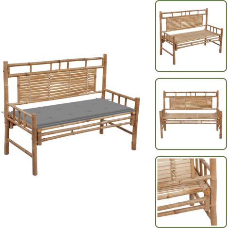 The Living Store Banco de jardín con cojín bambú 120 cm - Banco de bambú