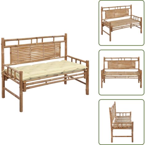 The Living Store Banco de jardín con cojín bambú 120 cm - Banco de bambú