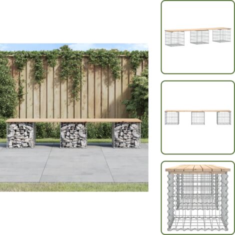 The Living Store Banco de jardín diseño gaviones madera maciza pino 203x44x42 cm - Banco de exterior