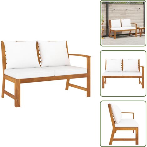 The Living Store Banco de jardín madera de acacia y cojines color crema 114,5 cm - Banco de madera