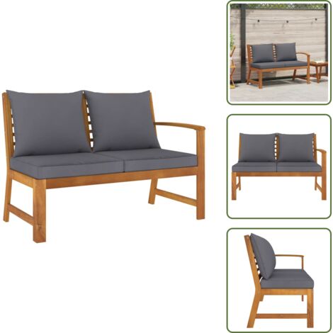 The Living Store Banco de jardín madera de acacia y cojines gris oscuro 114,5 cm - Banco de madera