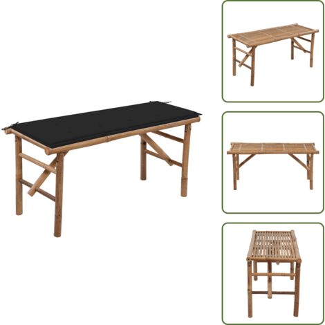 The Living Store Banco de jardín plegable con cojín bambú 118 cm - Banco plegable