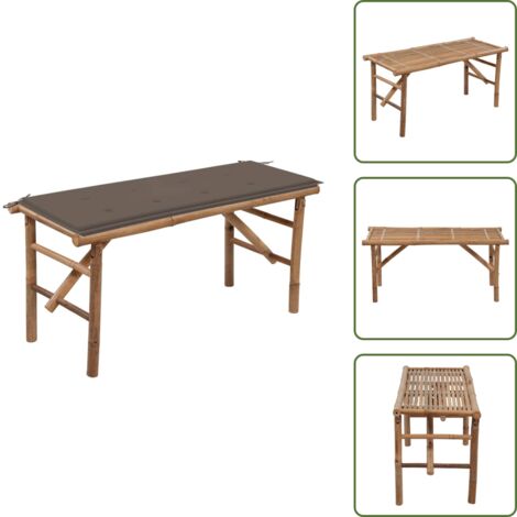 The Living Store Banco de jardín plegable con cojín bambú 118 cm - Banco plegable
