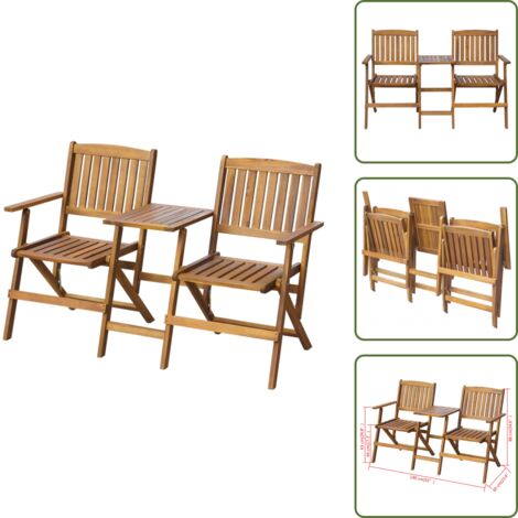 The Living Store Banco de jardín plegable con mesita 140 cm madera maciza acacia - Banco de jardín plegable