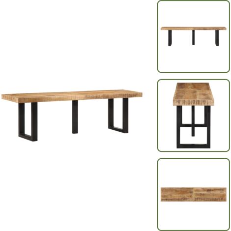 The Living Store Banco de madera maciza de mango rugosa y acero 160 cm - Banco de madera maciza