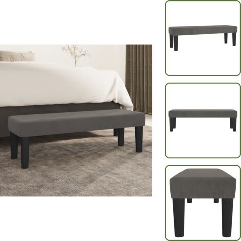 The Living Store Banco de terciopelo gris oscuro 100x30x30 cm - Banco gris oscuro