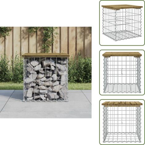 The Living Store Banco jardín diseño gaviones madera pino impregnada 43x44x42 cm - Banco exterior