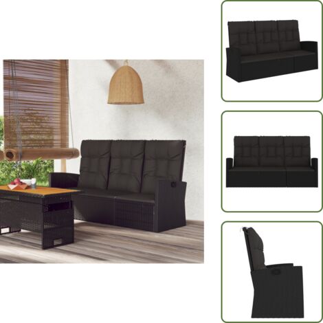 The Living Store Banco jardín reclinable y cojines ratán sintético negro 173 cm - Cojines de jardín