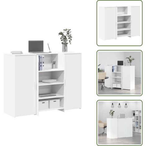 The Living Store Banco Reception Bianco 135x50x103,5 cm in Legno Multistrato - Bancone reception