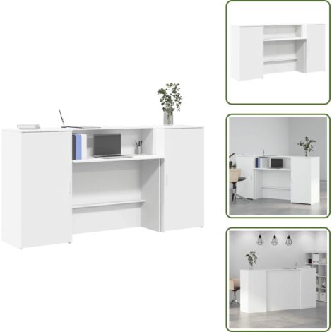 The Living Store Banco Reception Bianco 200x50x103,5 cm in Legno Multistrato - Bancone