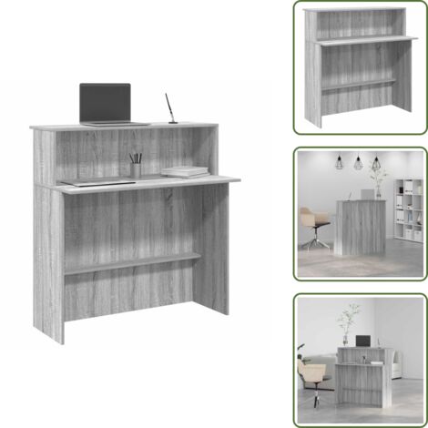 The Living Store Banco Reception Grigio Sonoma 100x50x103,5 cm Legno Multistrato - Bancone reception