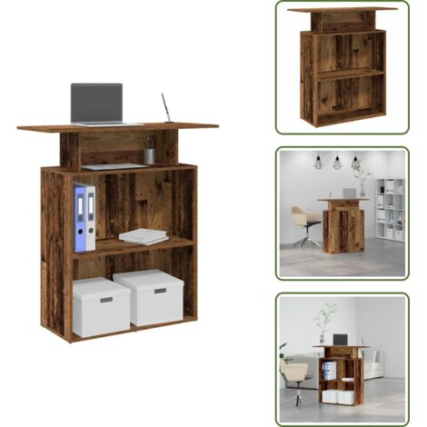 The Living Store Banco Reception Legno Antico 100x40x104 cm Legno Multistrato - Bancone reception