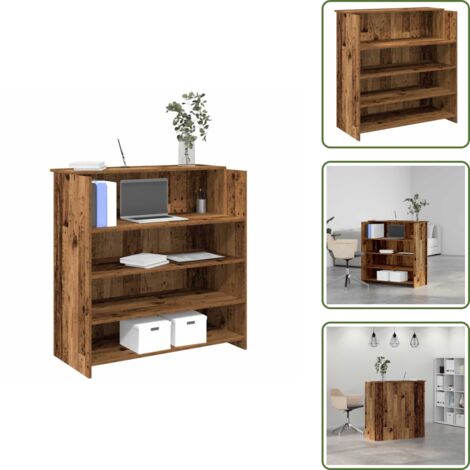 The Living Store Banco Reception Legno Antico 100x50x103,5 cm Legno Multistrato - Bancone reception