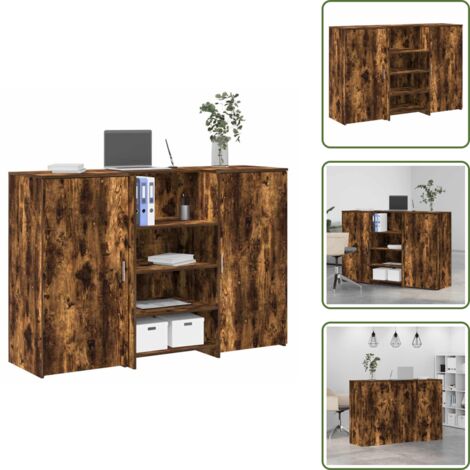 The Living Store Banco Reception Rovere Fumo 155x50x103,5cm in Legno Multistrato - Bancone reception