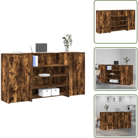 The Living Store Banco Reception Rovere Fumo 200x50x103,5cm in Legno Multistrato - Armadietto