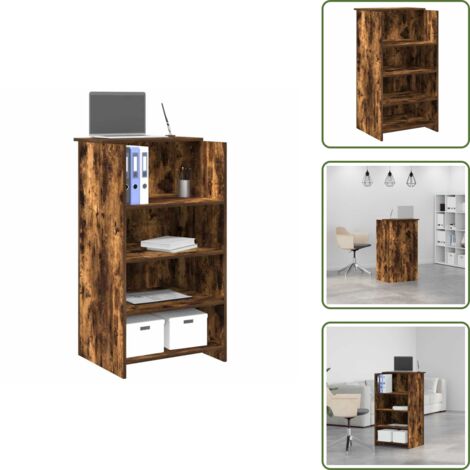 The Living Store Banco Reception Rovere Fumo 55x50x103,5 cm in Legno Multistrato - Bancone