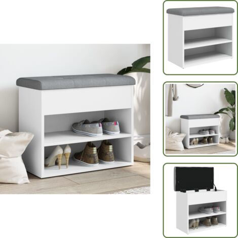 The Living Store Banco zapatero blanco 62x32x50 cm madera de ingeniería - Banco de almacenamiento