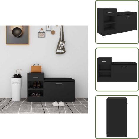 The Living Store Banco zapatero de madera de ingeniería negro 94,5x31x57 cm - Banco de madera