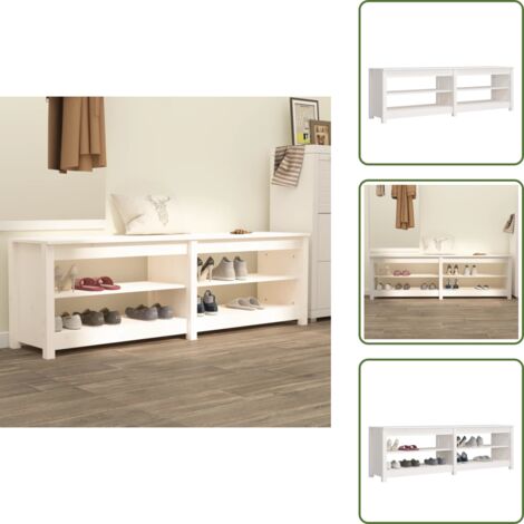 The Living Store Banco zapatero de madera maciza de pino blanco 160x36,5x50 cm - Mueble de madera