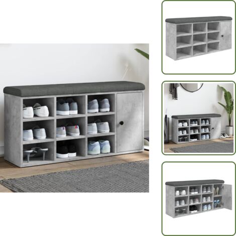 The Living Store Banco zapatero madera de ingeniería gris hormigón 102x32x50 cm - Banco de pasillo