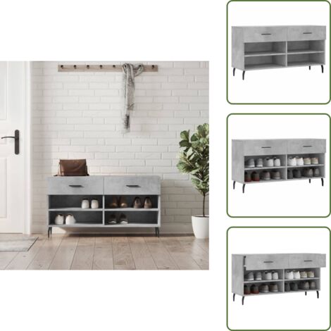 The Living Store Banco zapatero madera de ingeniería gris hormigón 102x35x55 cm - Banco de zapatos