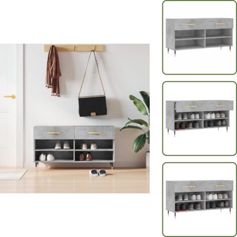 The Living Store Banco zapatero madera de ingeniería gris hormigón 102x35x55 cm - Banco de zapatos