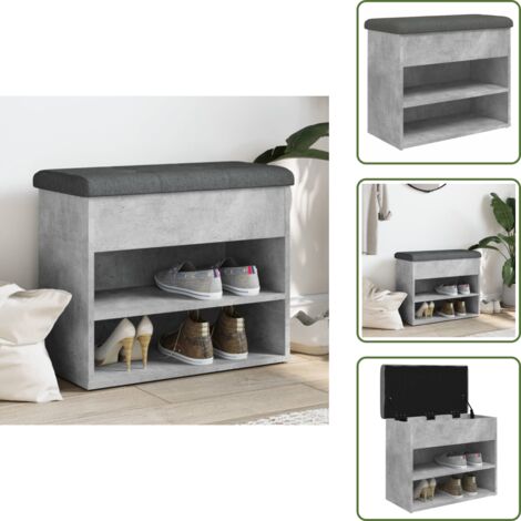 The Living Store Banco zapatero madera de ingeniería gris hormigón 62x32x50 cm - Banco de pasillo