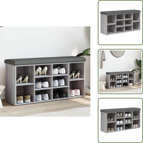 The Living Store Banco zapatero madera de ingeniería gris Sonoma 102x32x50 cm - Banco de almacenamiento