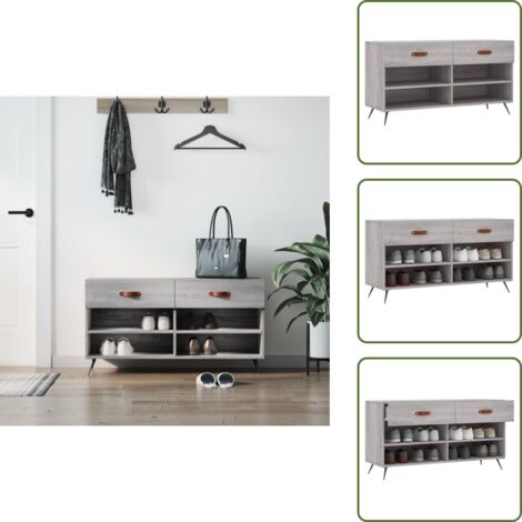 The Living Store Banco zapatero madera de ingeniería gris Sonoma 102x35x55 cm - Banco de madera
