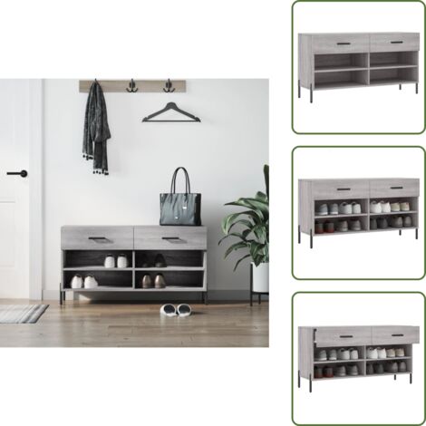 The Living Store Banco zapatero madera de ingeniería gris Sonoma 102x35x55 cm - Banco de madera