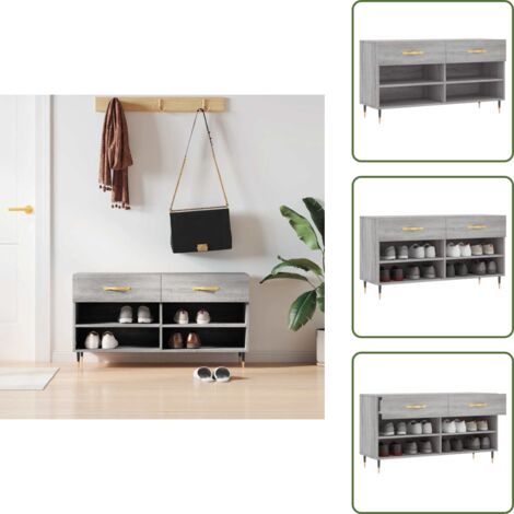 The Living Store Banco zapatero madera de ingeniería gris Sonoma 102x35x55 cm - Banco de madera