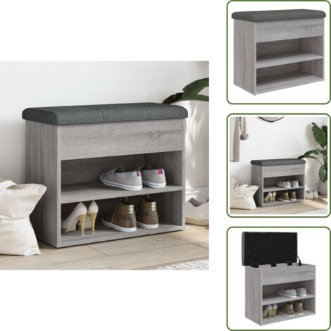 The Living Store Banco zapatero madera de ingeniería gris Sonoma 62x32x50 cm - Banco de almacenamiento