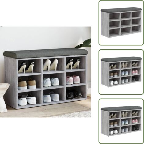 The Living Store Banco zapatero madera de ingeniería gris Sonoma 82x32x50 cm - Banco de almacenamiento