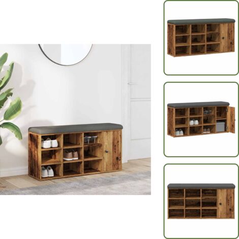 The Living Store Banco zapatero madera de ingeniería madera vieja 102x32x50 cm - Banco de almacenamiento