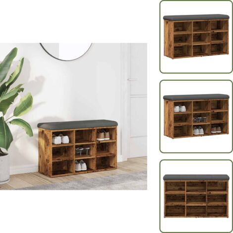 The Living Store Banco zapatero madera de ingeniería madera vieja 82x32x50 cm - Banco de almacenaje
