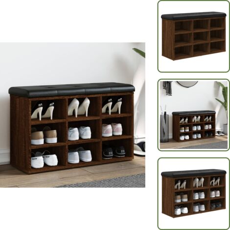 The Living Store Banco zapatero madera de ingeniería marrón roble 82x32x50 cm - Banco de almacenamiento